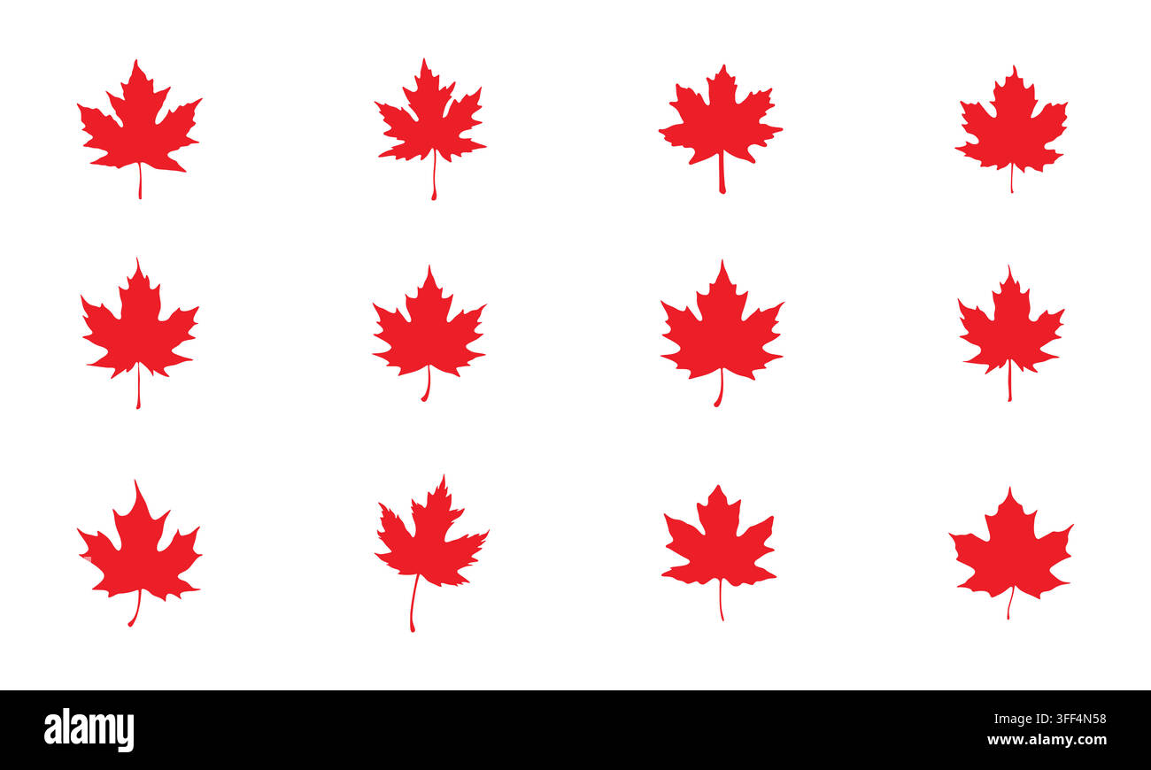 Red maple leaf isolated on white background, Red maple svg, Red maple leaf vector illustration, Red maple icon set. Stock Vector