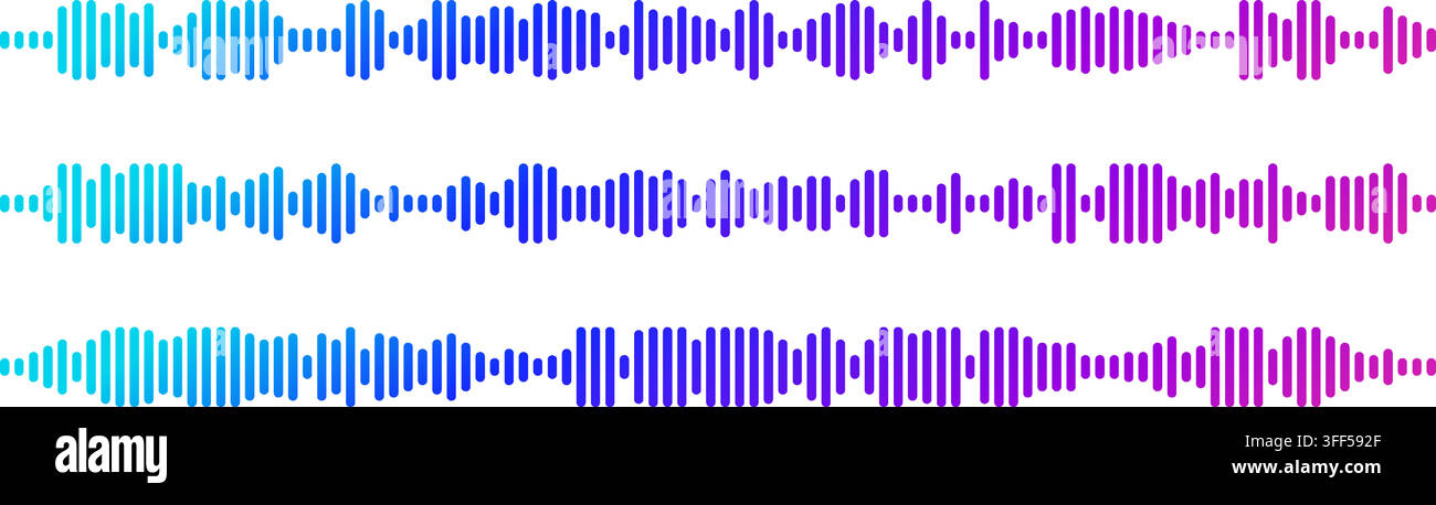 Contemporary waveform graphic with gradient audio frequency lines and equalizer bars. Stock Vector