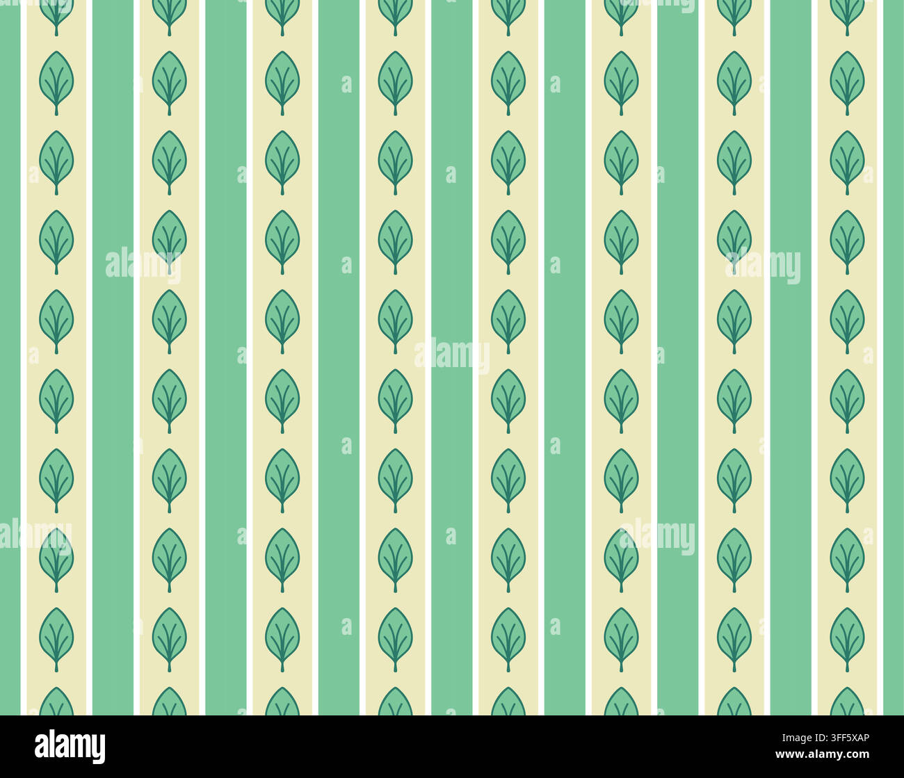 Striped leaves seamless pattern. Symmetrical leaf. Geometric green foliage print vector illustration Stock Vector