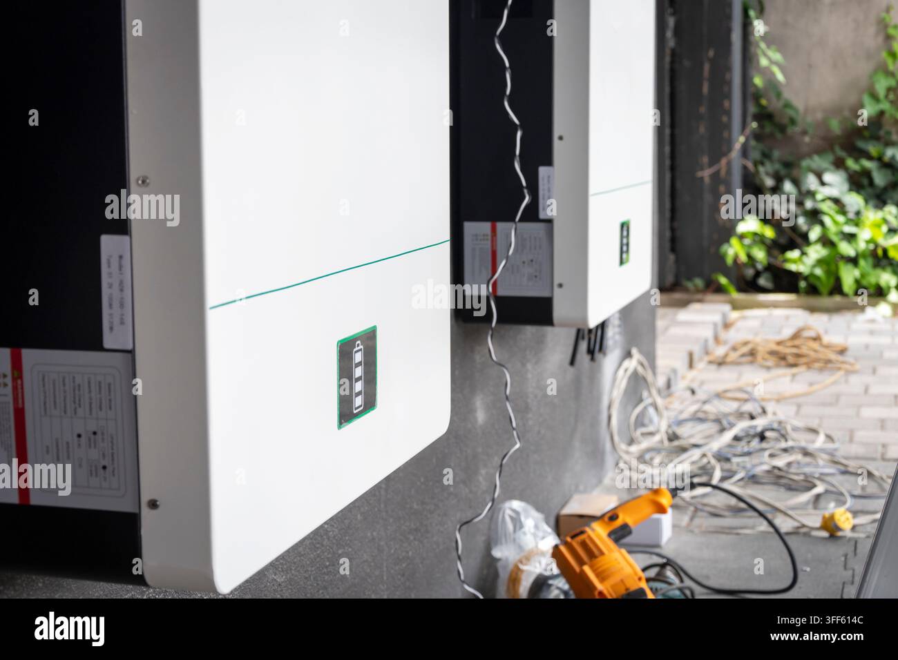Solar battery installation in progress Stock Photo