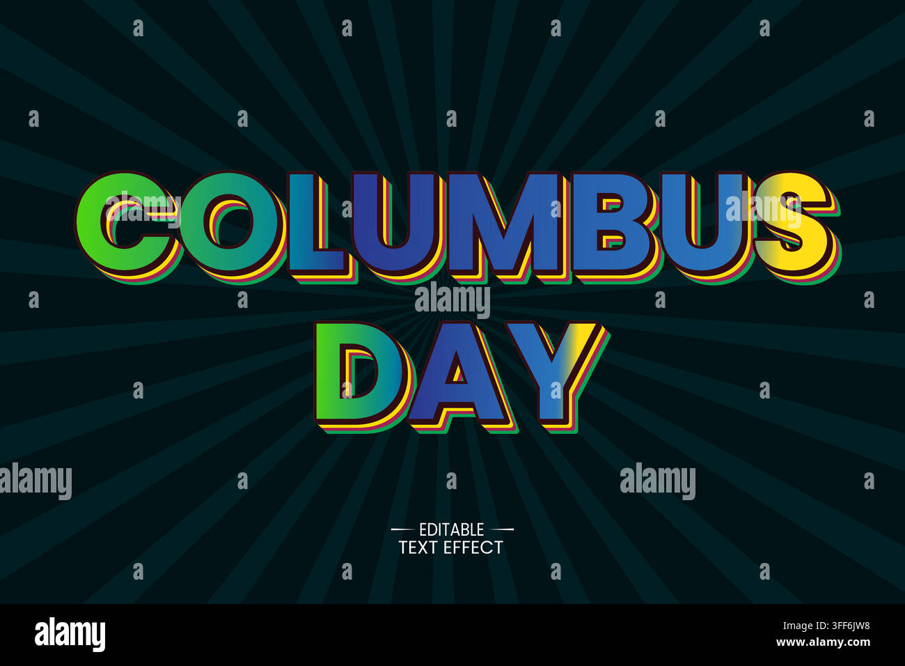 Columbus day editable text effect banner or greeting card template Stock Vector