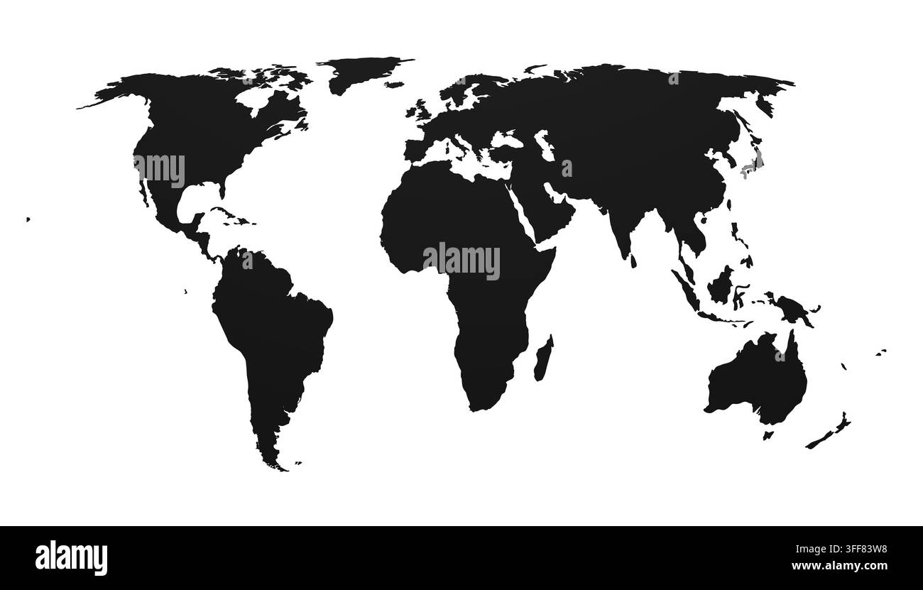 eckert IV world map projection - 3d render isolated on transparent background Stock Photo