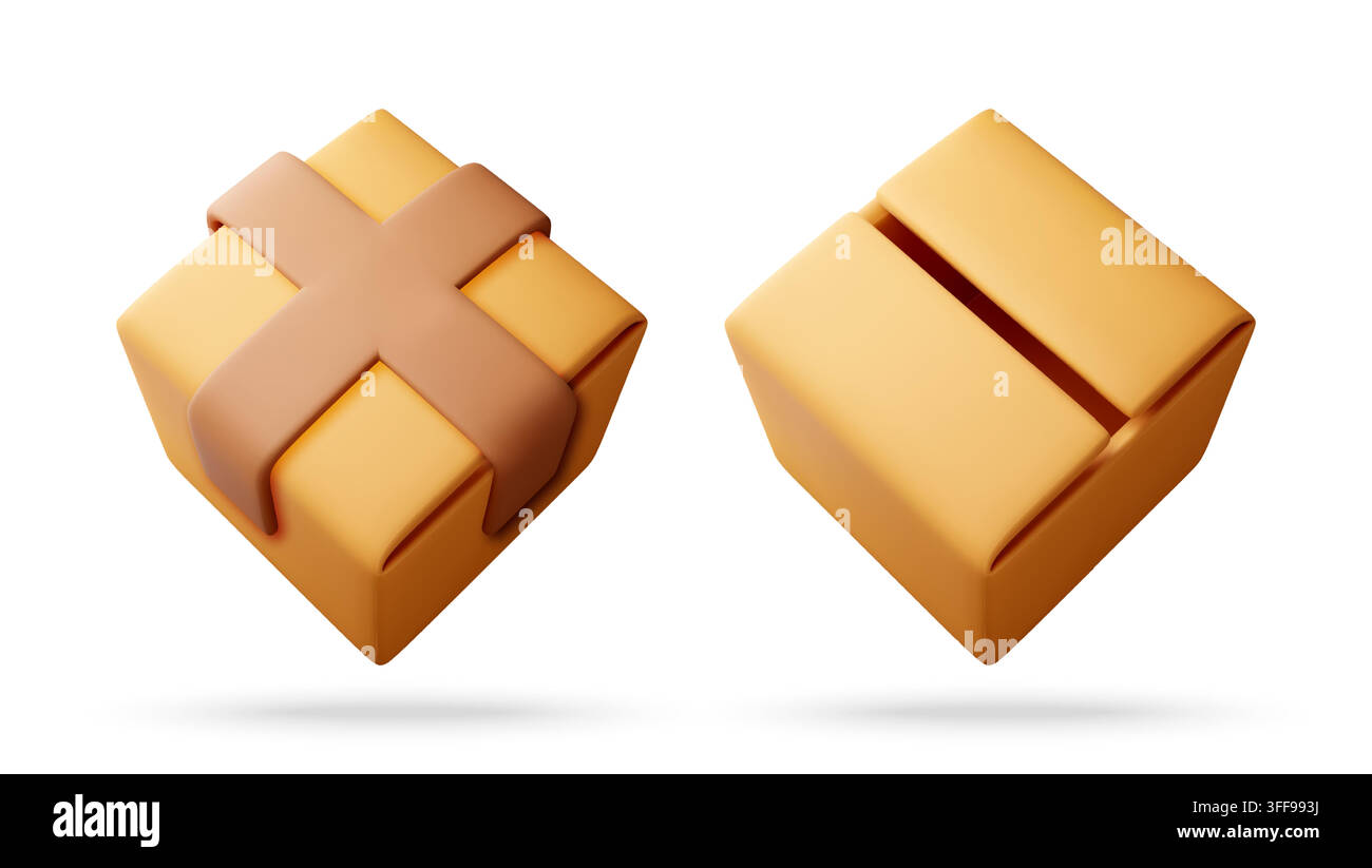 Two 3D rendered cartoonish delivery boxes Stock Vector
