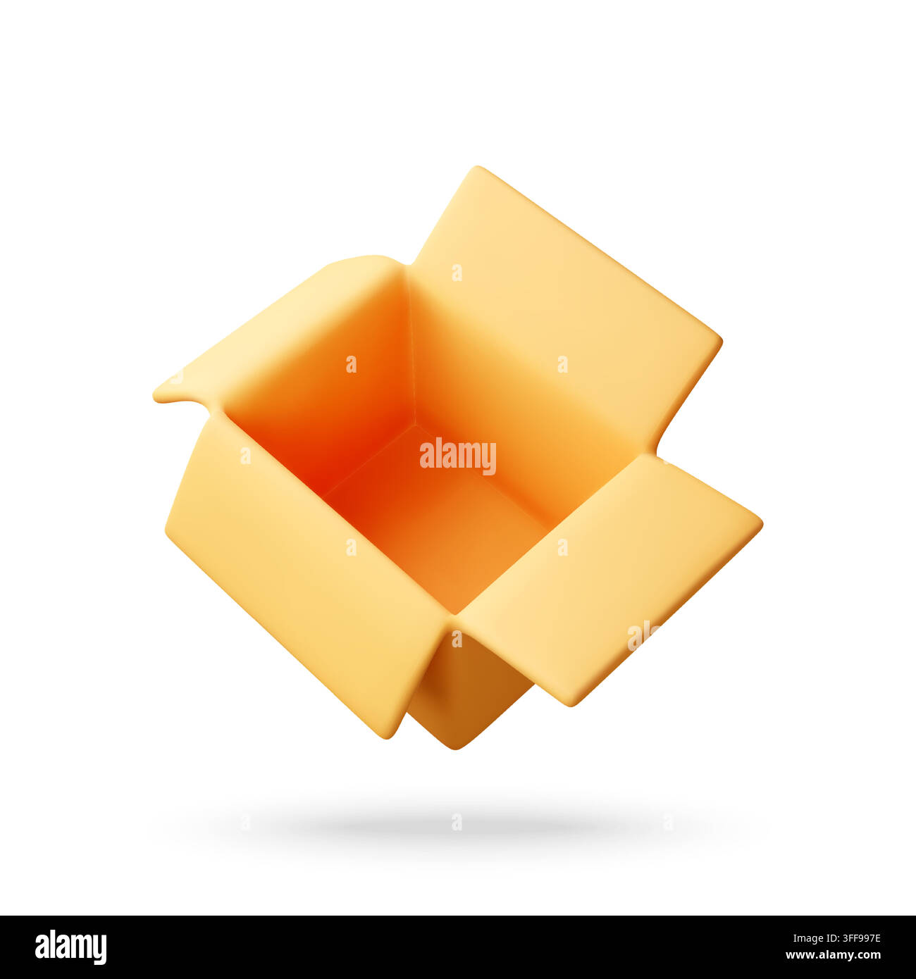 Open empty cardboard box with flaps in 3d Stock Vector