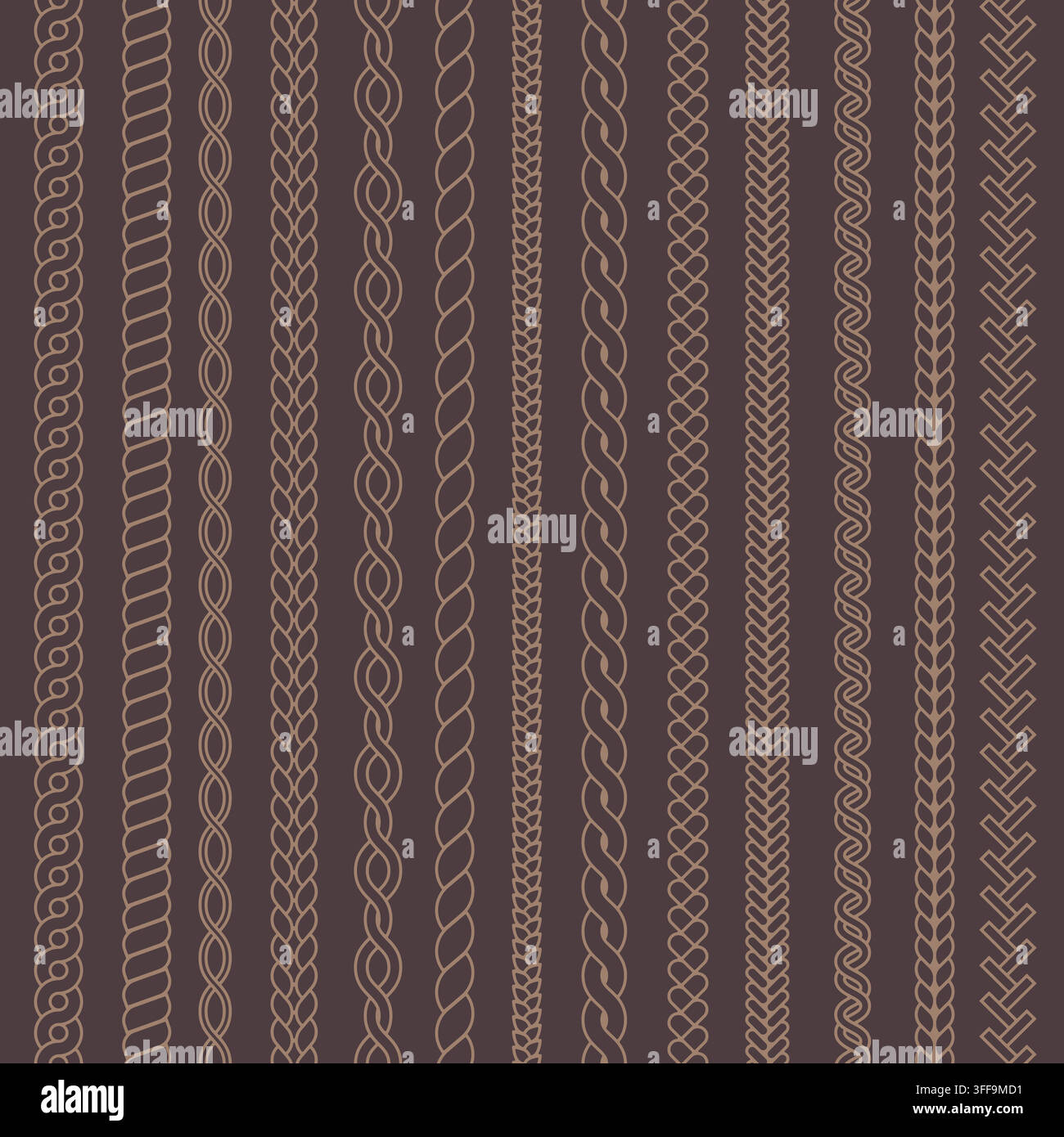 Braided rope and chain ornament seamless vector pattern Stock Vector