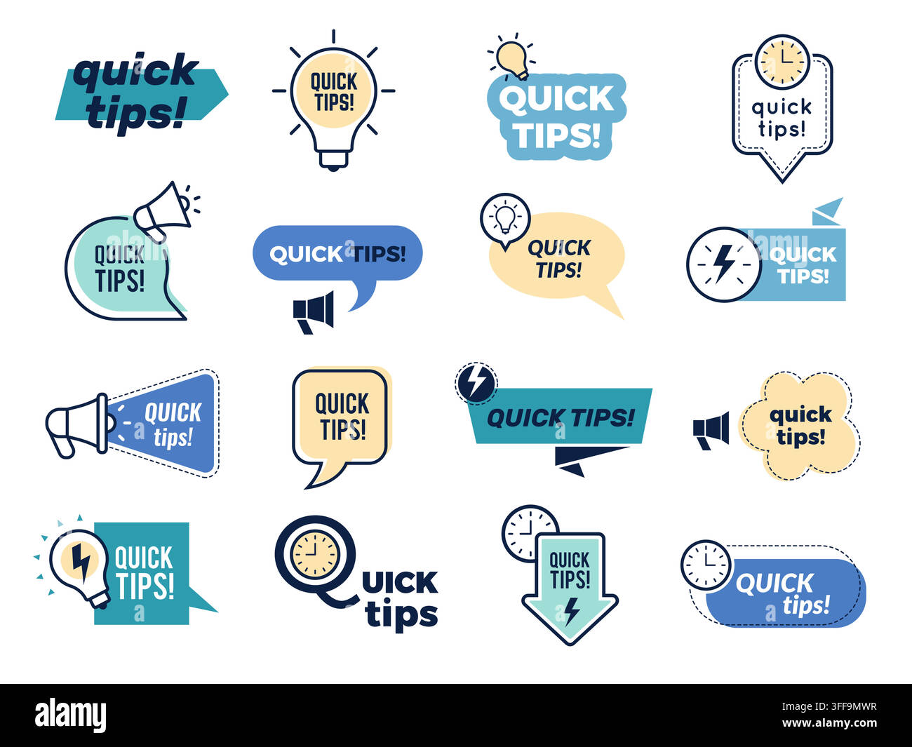 Quick tips badges and stickers vector collection Stock Vector