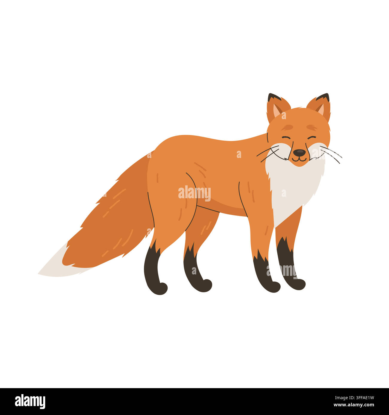 Cute red fox standing isolated on white background vector illustration Stock Vector