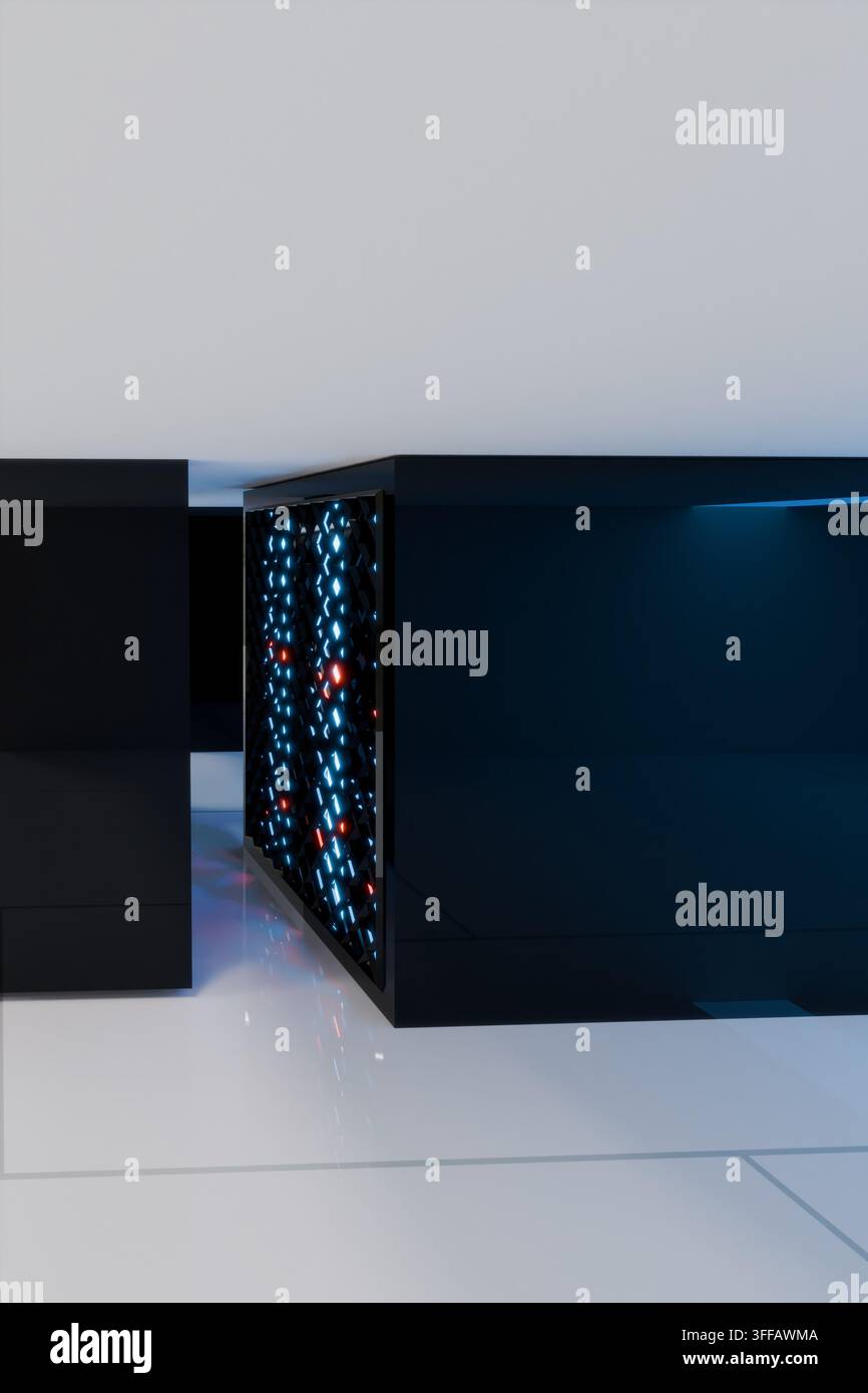 Render 3d Data center cloud computing infrastructure in a secure server room focused on artificial intelligence concept three-dimensional illustration Stock Photo