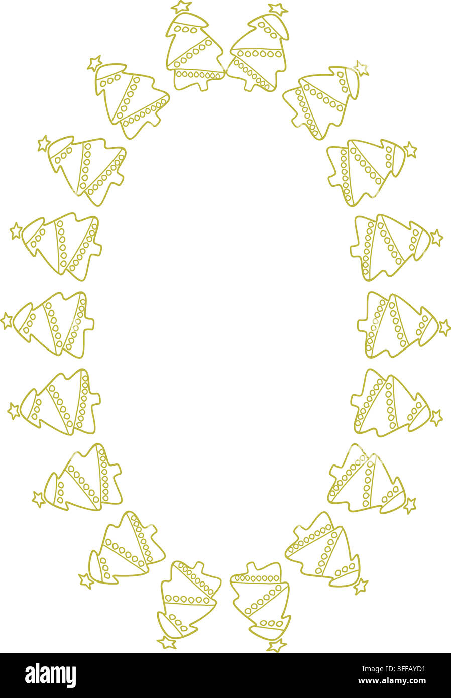 Bright pine tree frame. Festive greeting template with Christmas tree elements Stock Vector