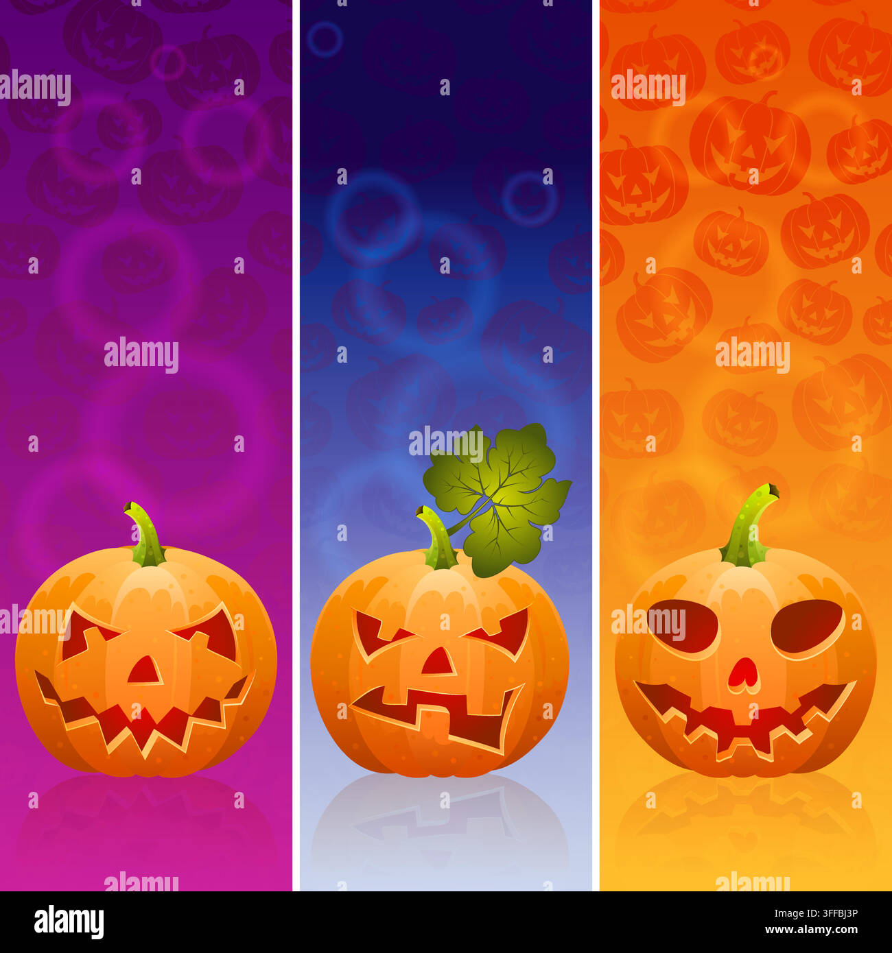 Three Halloween banner with Jack O'Lantern,  pumpkin, eps10 vector illustration Stock Vector