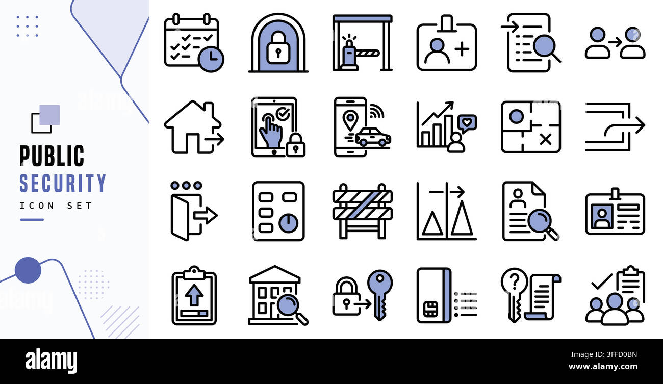 Public security access control protection filled outline line icon set collection Stock Vector