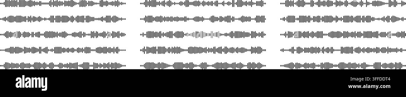 Podcast waveform icon with sound frequency lines and audio equalizer pattern. Stock Vector