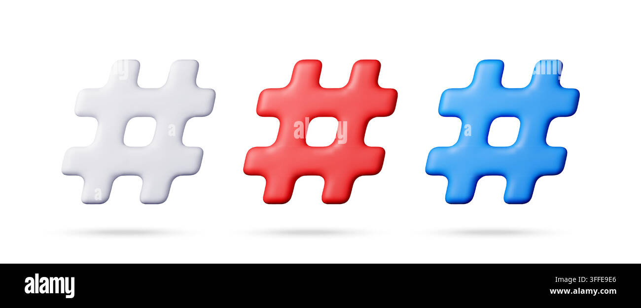 Three 3d hashtag icons Stock Vector