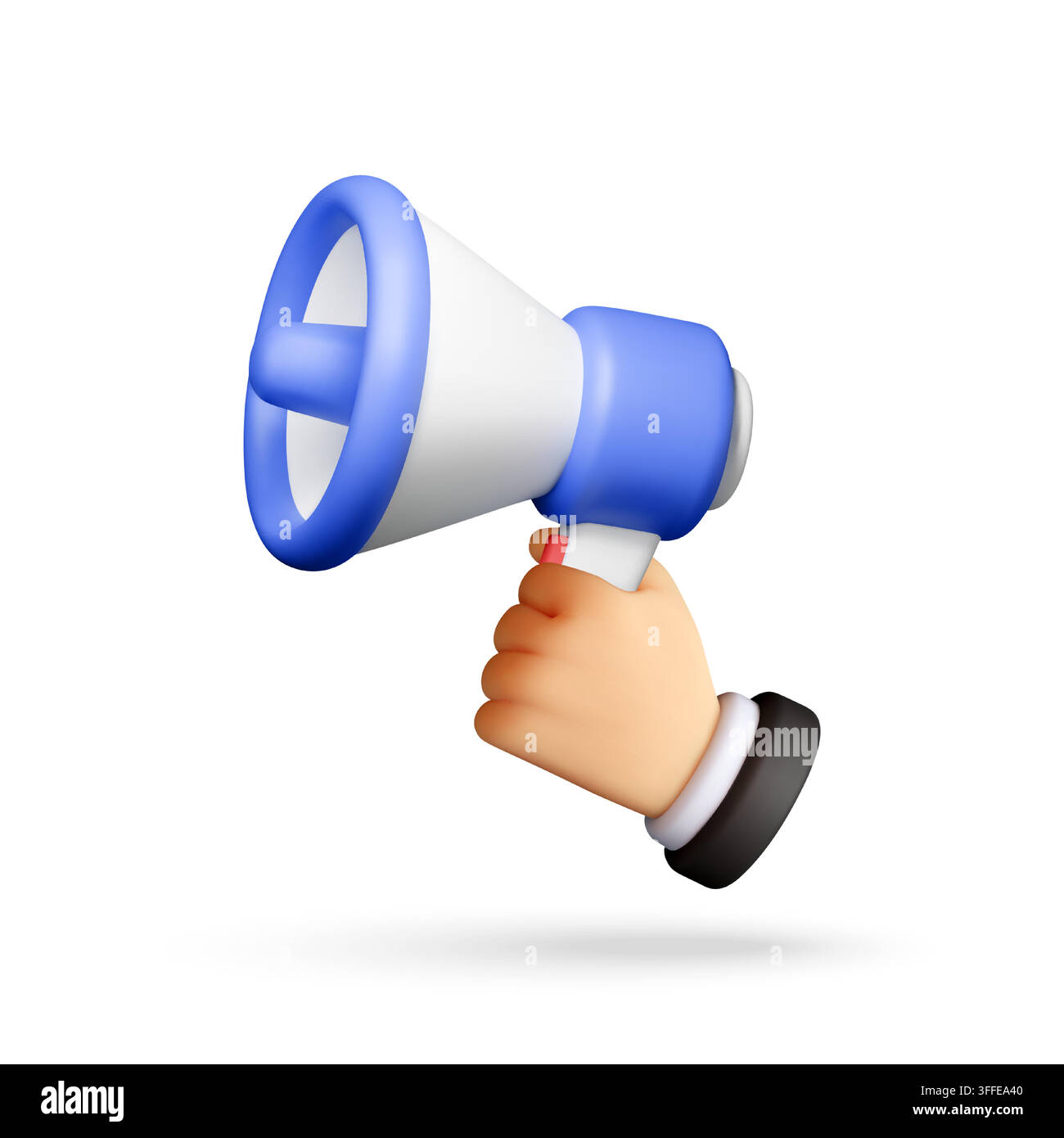 3D Hand holding blue megaphone Stock Vector