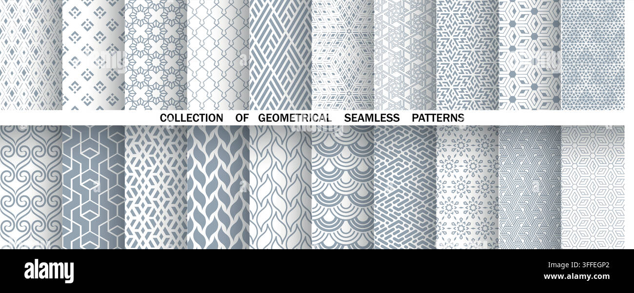 Geometric set of seamless gray and white patterns. Simple vector graphics Stock Vector