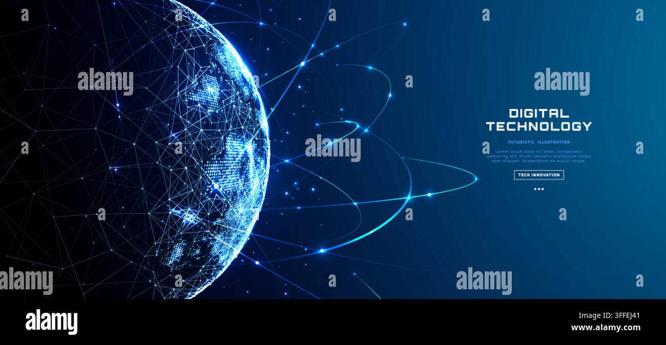 Digital Globe Edge With Glowing Network Connections And Orbits Stock Vector