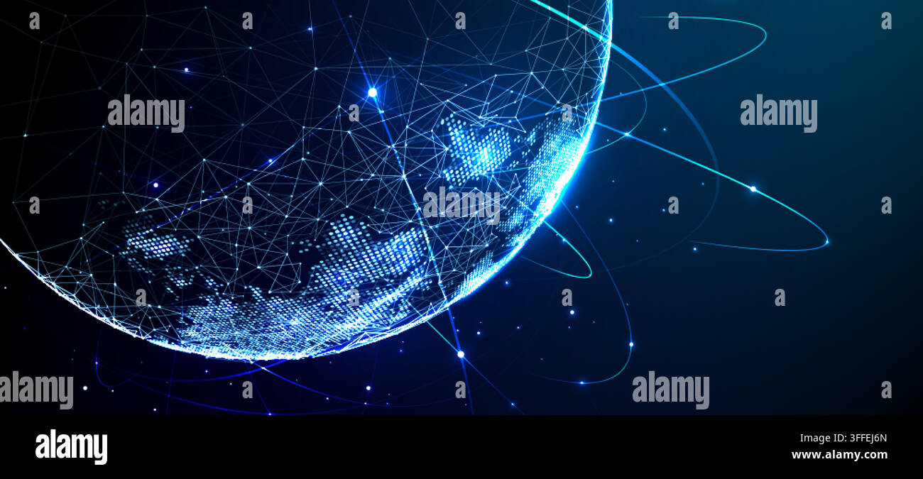 Digital World Globe With Glowing Orbital Network Connections Stock Vector
