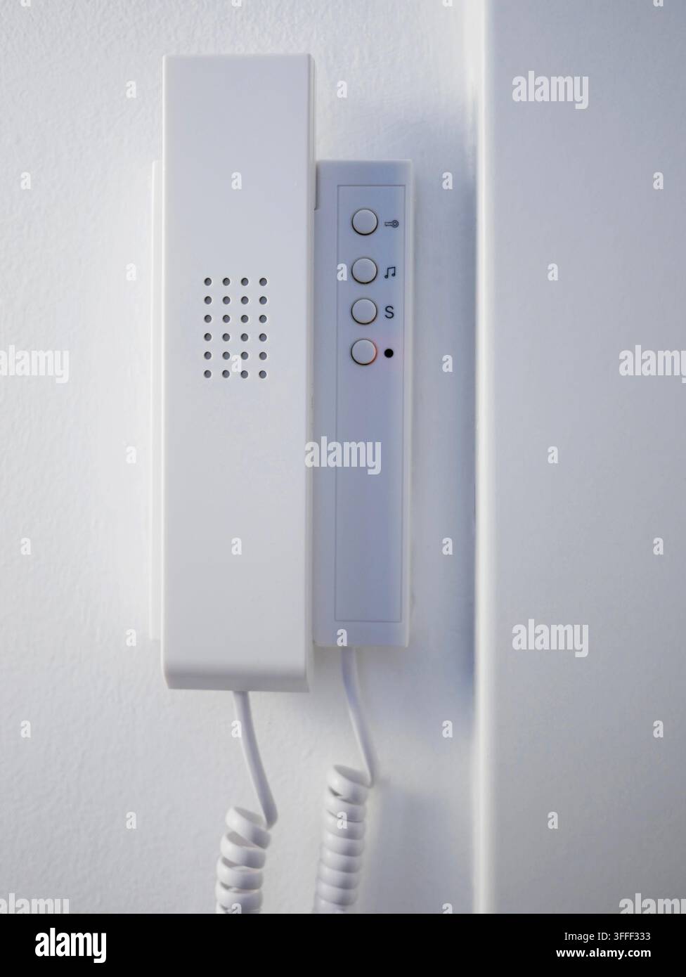 Wall-Mounted Intercom - Modern Apartment Communication and Security Concept. Stock Photo