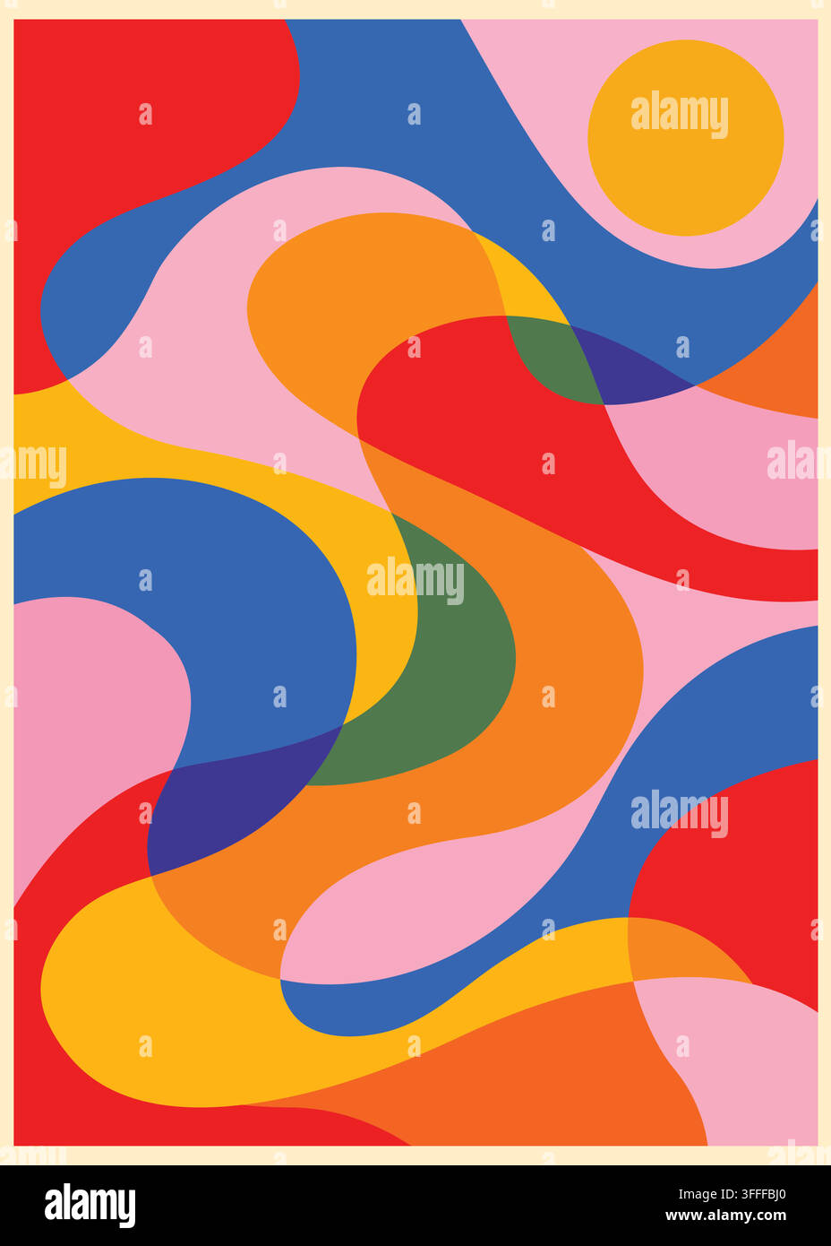A vibrant abstract composition featuring overlapping wavy shapes and fluid organic forms in a bright, modern, and colorful palette. Stock Vector