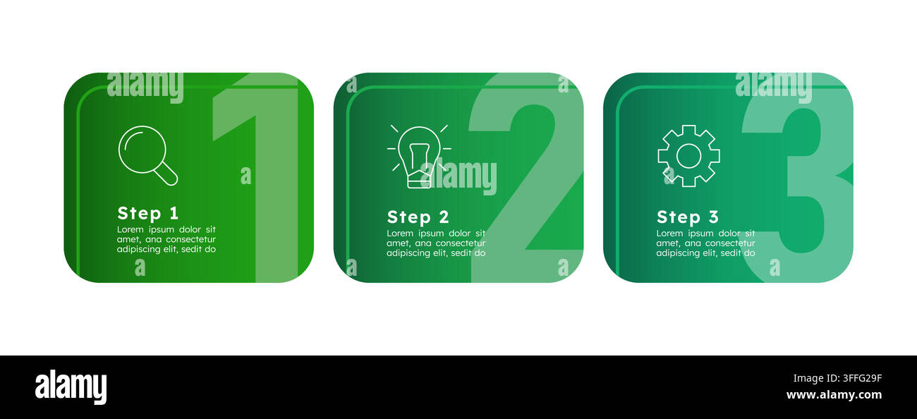 Sequential green process infographic 3 steps Stock Vector