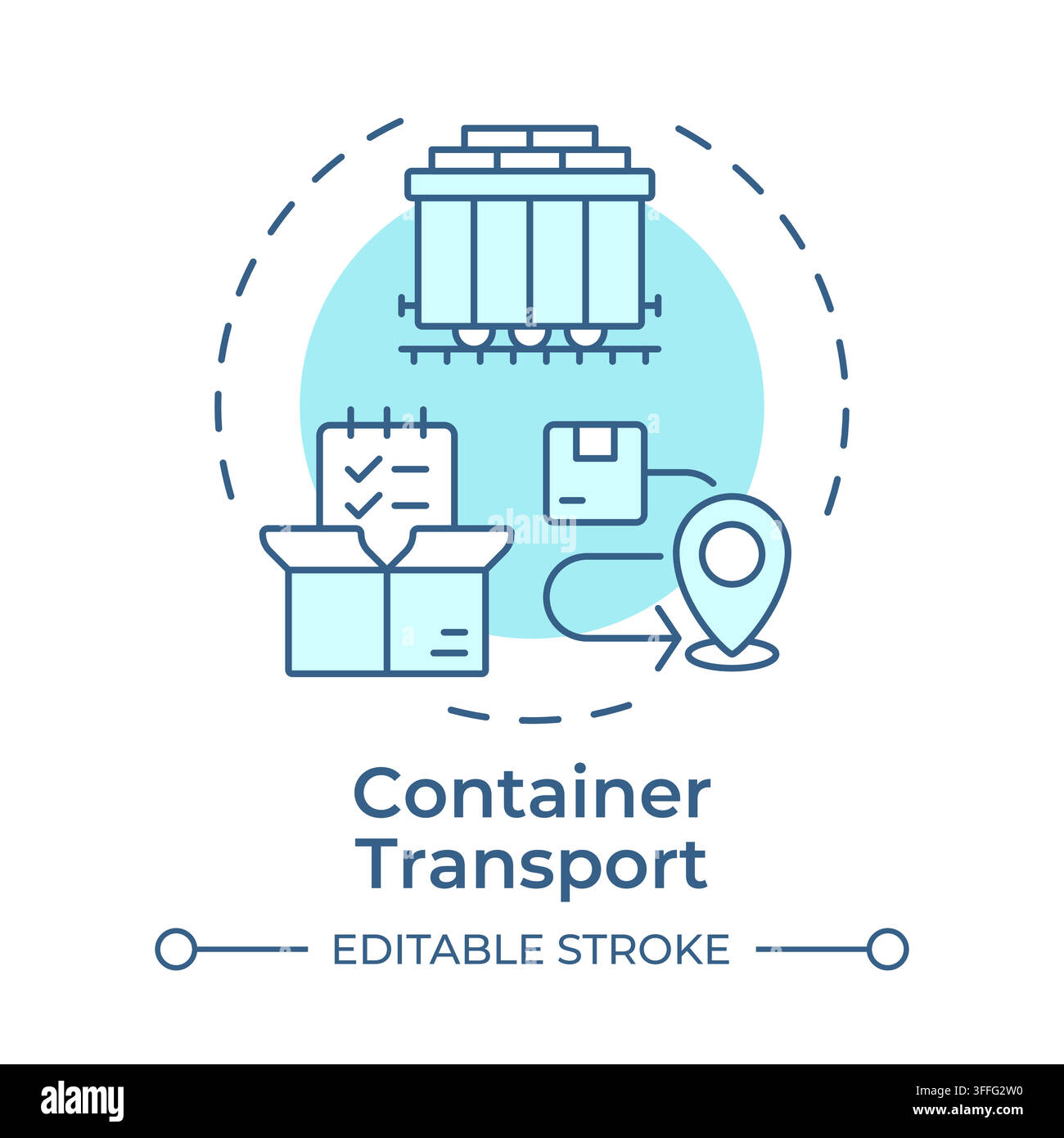 Container transport monochrome blue concept icon Stock Vector