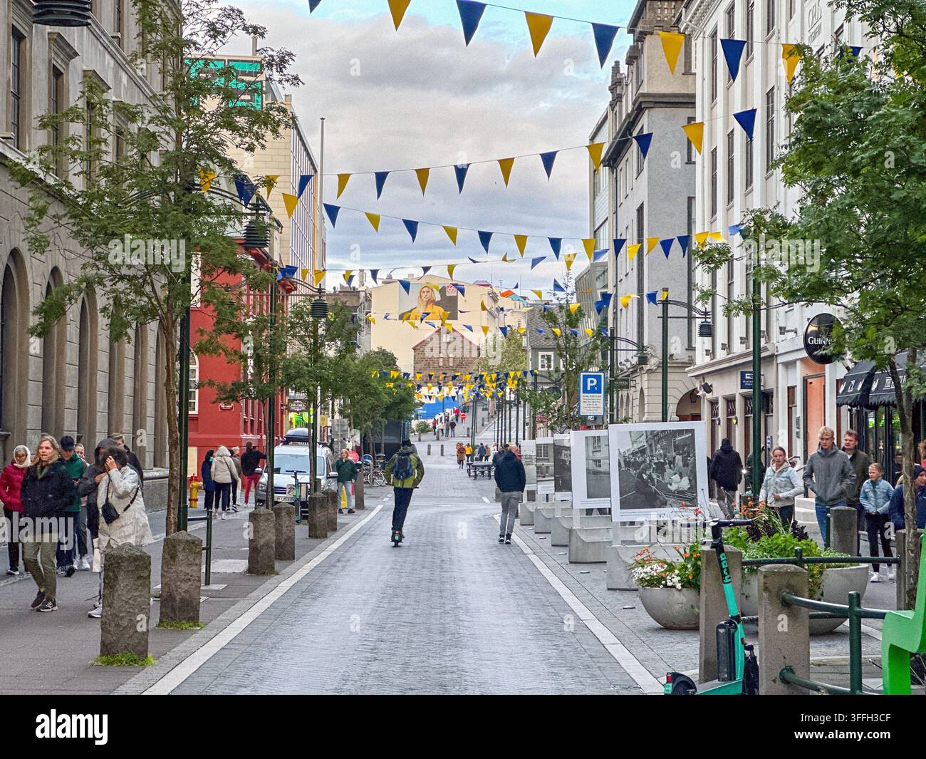Reykjavik, Iceland - 21 August 2024: People in one of the main streets in the shopping centre in Reykjavik. - Smartphone Captured Stock Image