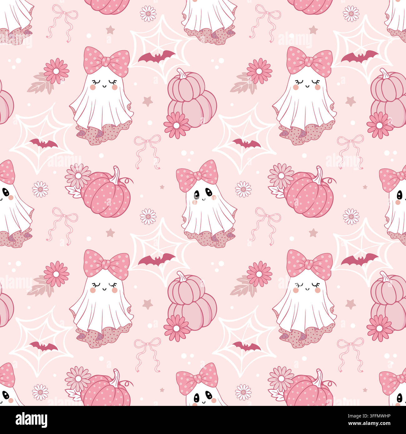 Pink ghost seamless pattern for Halloween. Stock Vector