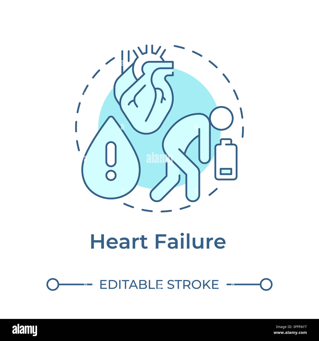 Heart attack monochrome blue concept icon Stock Vector