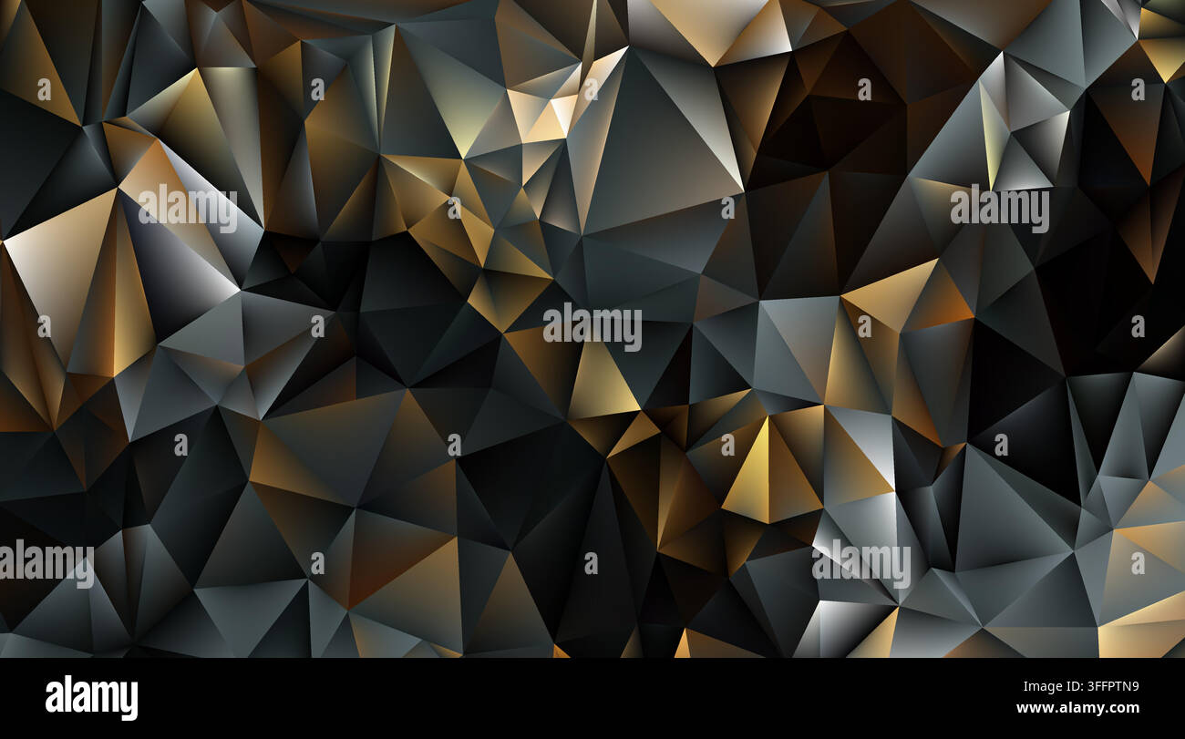 Dark low poly geometric background. Black, silver and golden Stock Vector