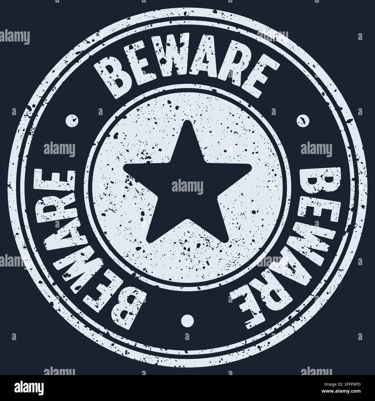 beware stamp. beware white round rubber stamp on dark background Stock Vector