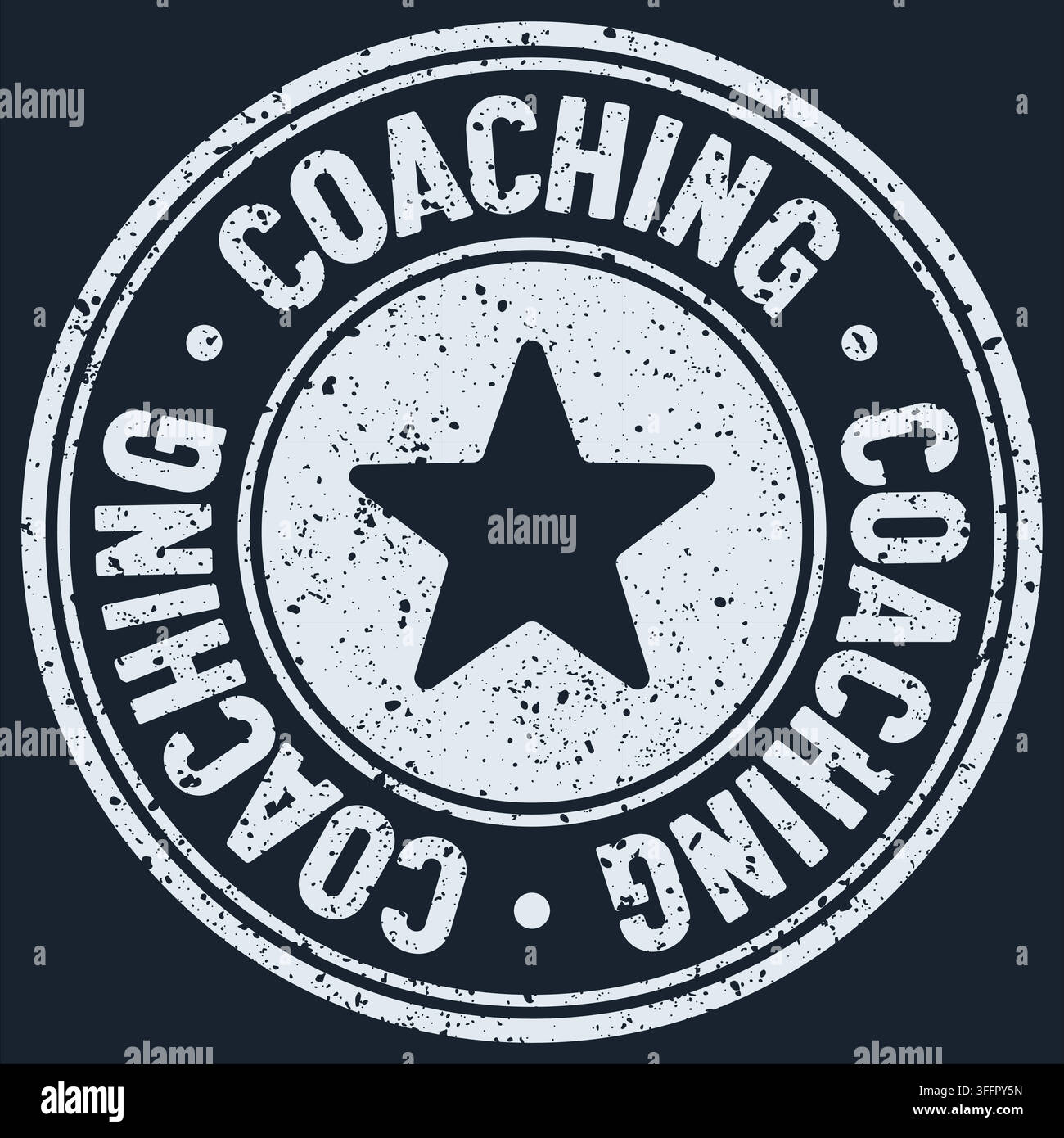 coaching stamp. coaching white round rubber stamp on dark background Stock Vector