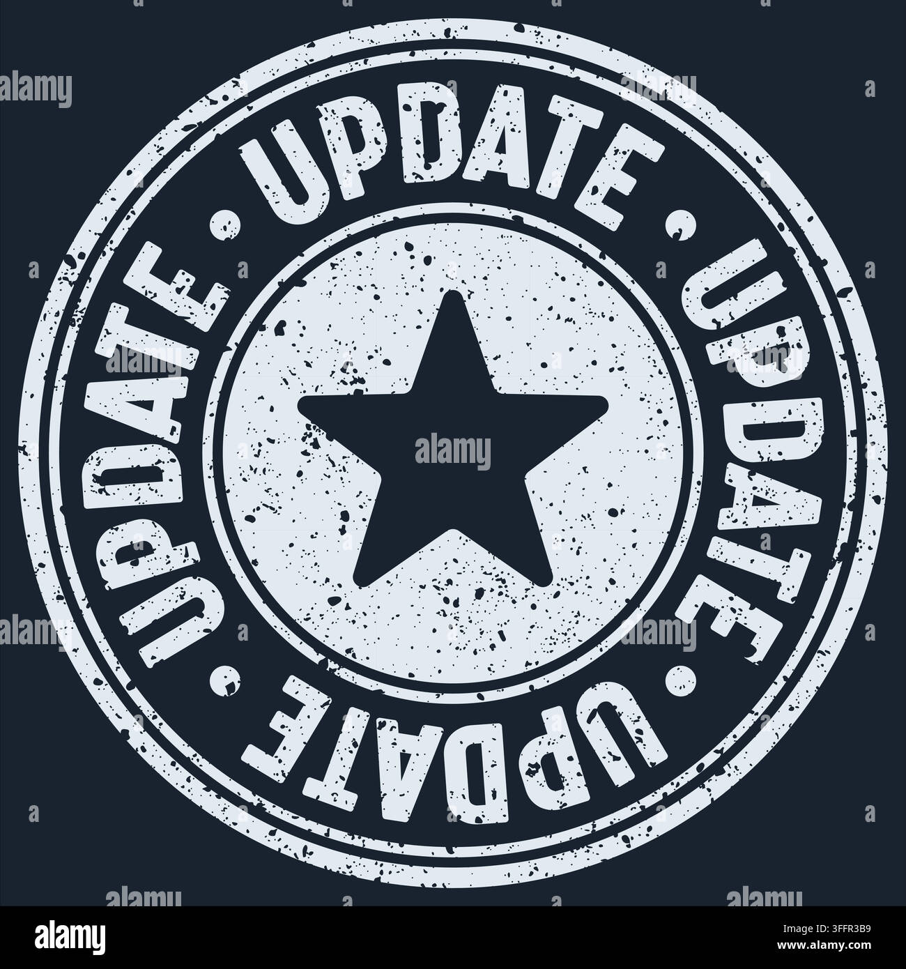 update stamp. update white round rubber stamp on dark background Stock Vector