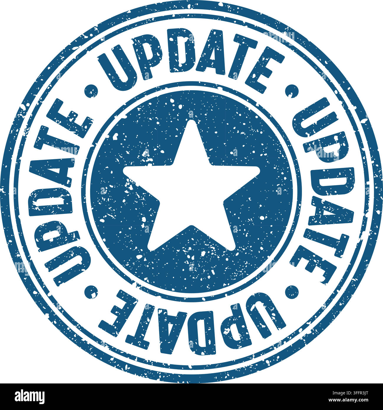 update stamp. update blue round rubber stamp on transparent background Stock Vector