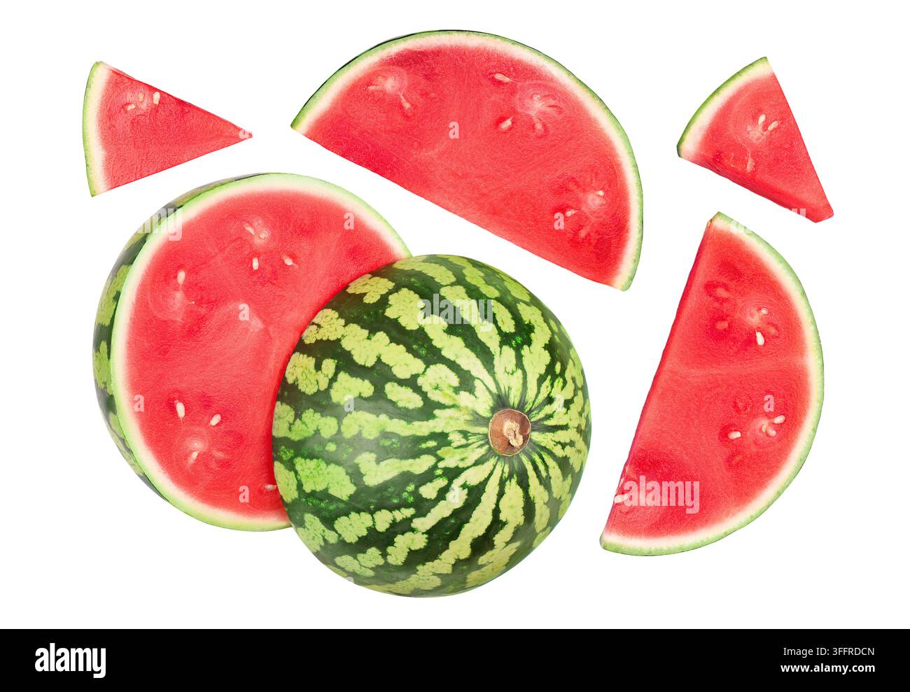 Red seedless watermelon isolated on white background. Top view. Flat lay Stock Photo