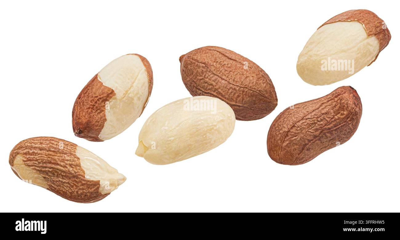 Falling peanuts isolated on white background Stock Photo