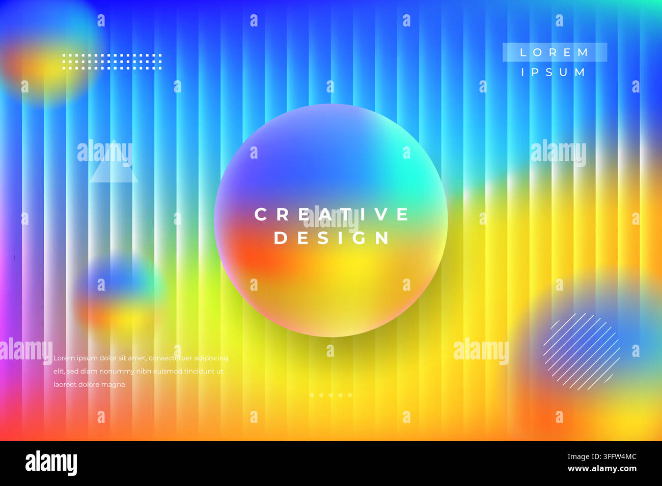 Vibrant Gradient Background with 3D Sphere and Abstract Geometric Shapes for Web Landing Page Template Stock Vector