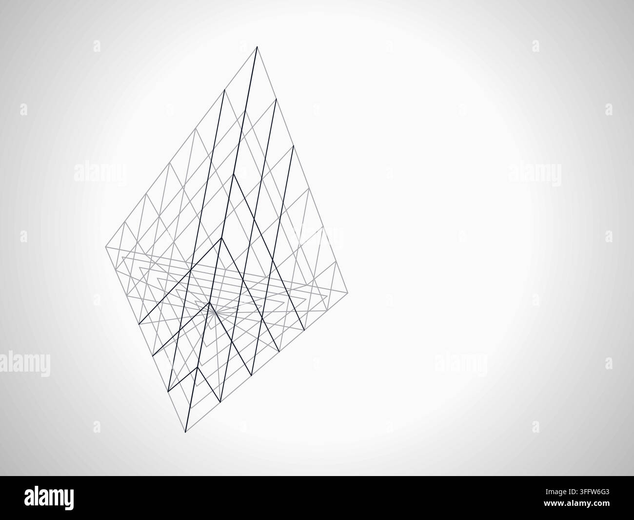 Modern technology-inspired 3D wire pyramid with layered lines and connection points Stock Vector