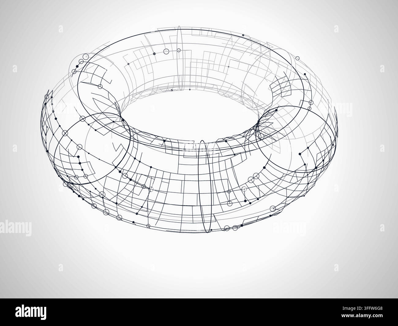 Abstract futuristic torus structure rendered as a clean geometric network background Stock Vector