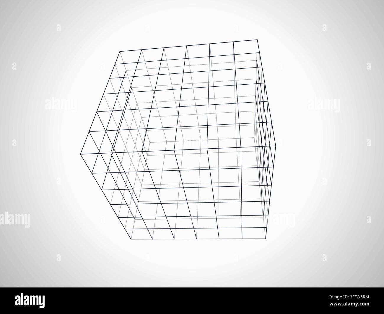 Modern technology-inspired 3D wire cube with layered lines and connection points Stock Vector