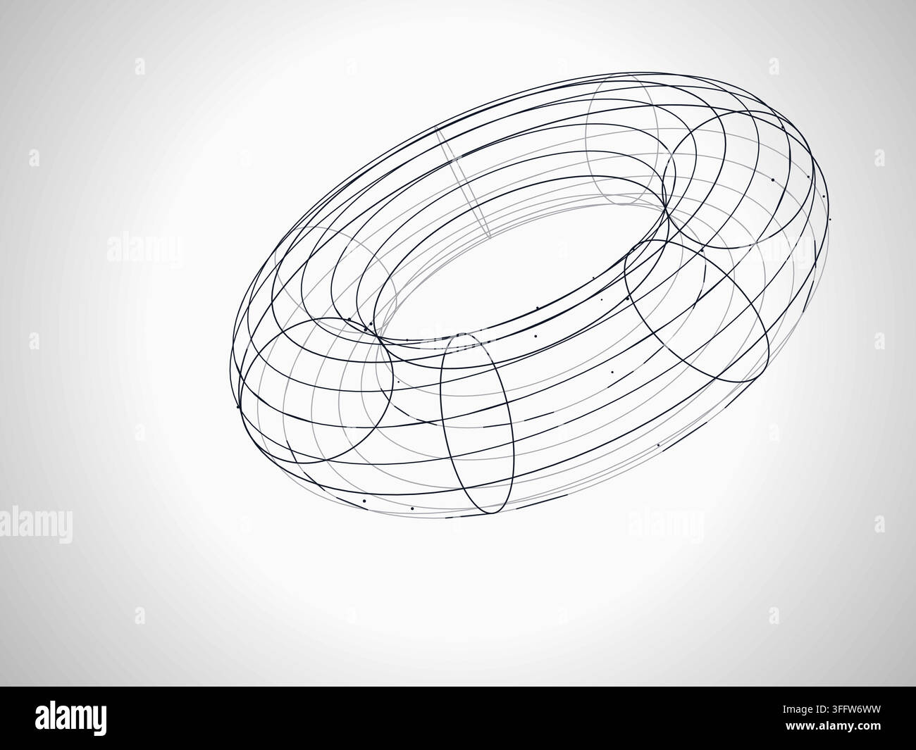 Modern technology-inspired 3D wire torus with layered lines and connection points Stock Vector