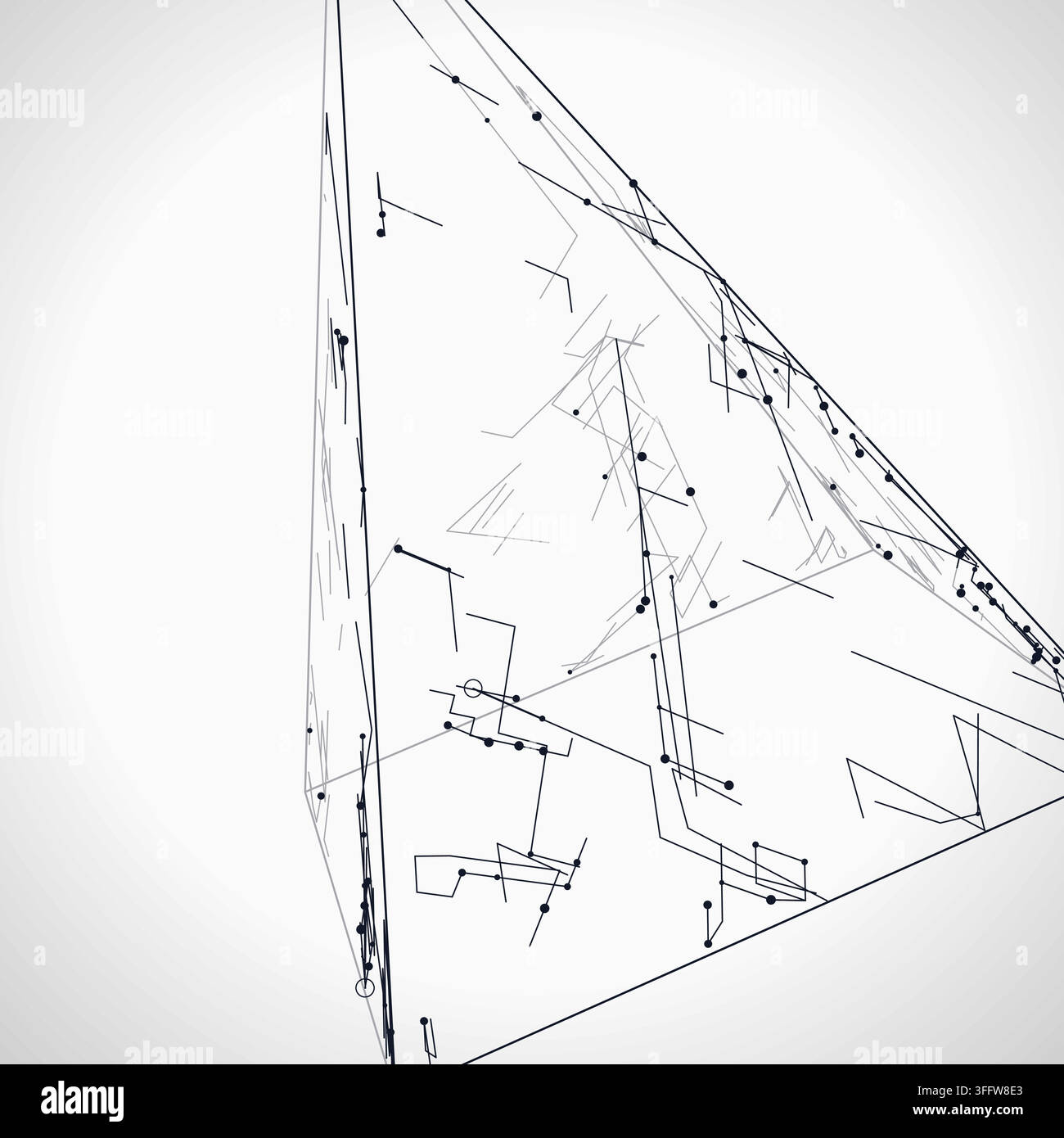 Modern technology-inspired 3D wire pyramid with layered lines and connection points Stock Vector