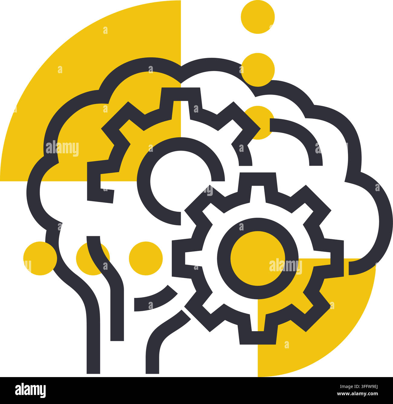 Brain Boost or Development technique. Human brain with gears mechanism and arrow up. Psychological vector concept in bold line Stock Vector