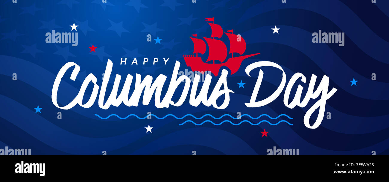 Columbus Day banner, USA holiday background, sailing ship Stock Vector