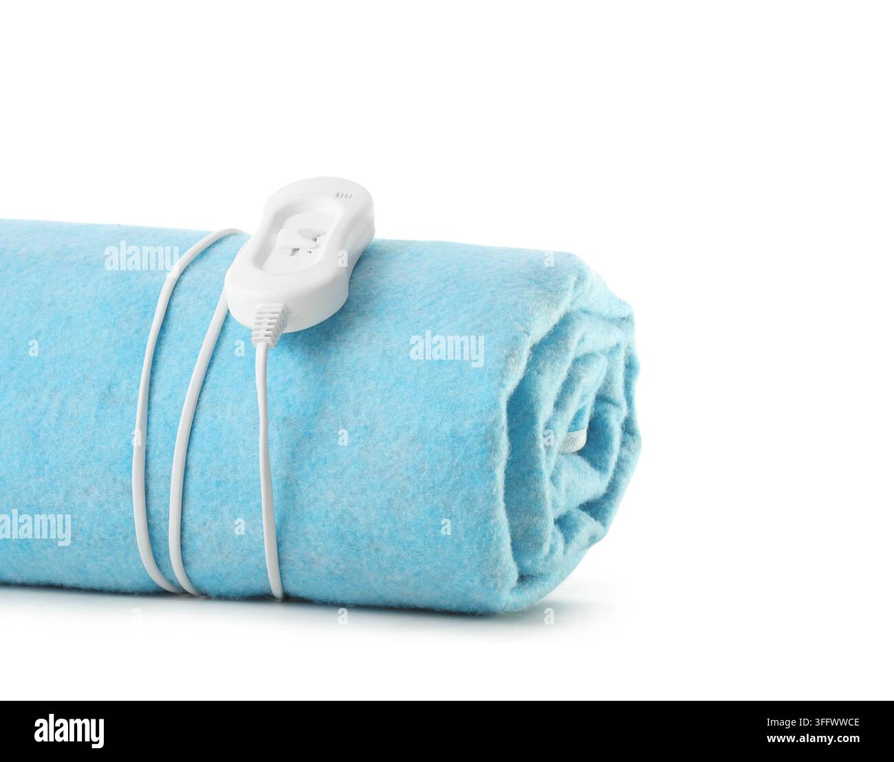 Blue electric heating pad on white background Stock Photo