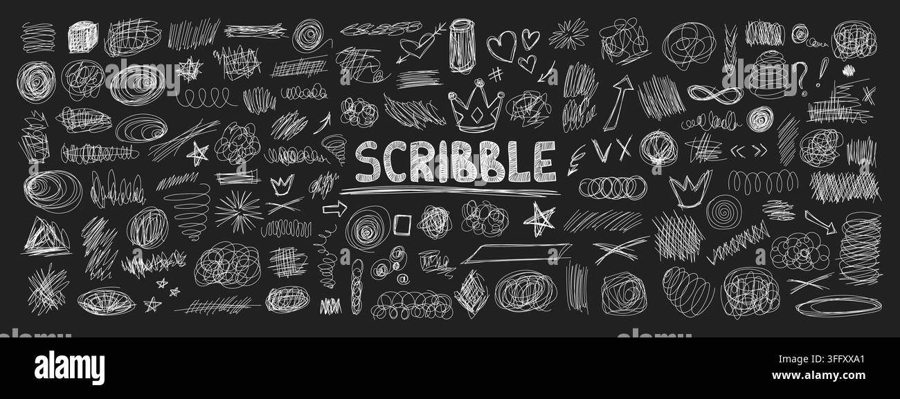 Messy pen doodles and scribbles create chaotic hand-drawn lines vector illustration set. Stock Vector