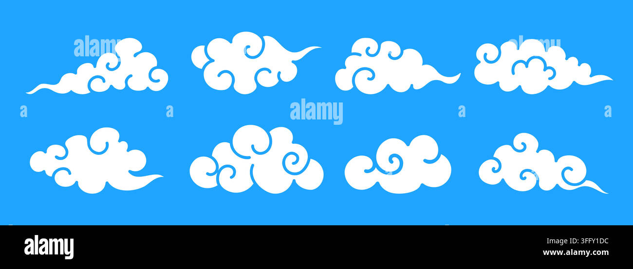 Oriental cloud pattern with Chinese graphic style vector illustration element set Stock Vector
