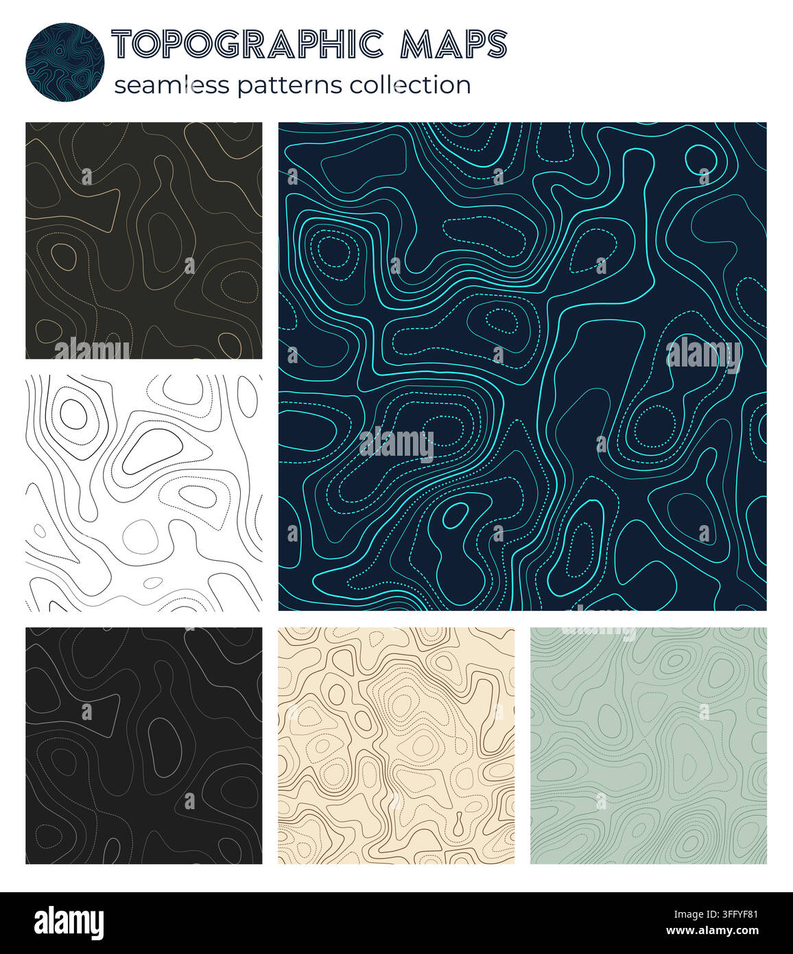 Topographic maps. Astonishing isoline patterns, seamless design. Awesome tileable background. Vector illustration. Stock Vector