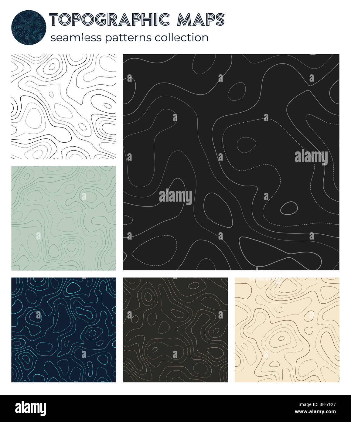 Topographic maps. Attractive isoline patterns, seamless design. Charming tileable background. Vector illustration. Stock Vector