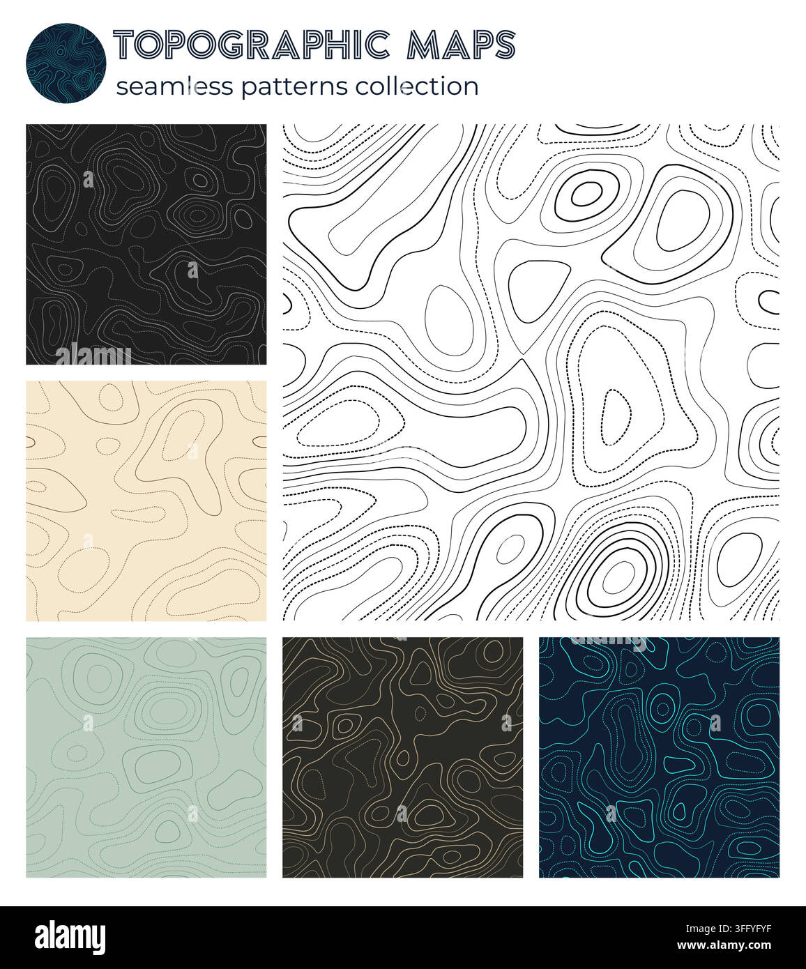 Topographic maps. Amazing isoline patterns, seamless design. Cool tileable background. Vector illustration. Stock Vector