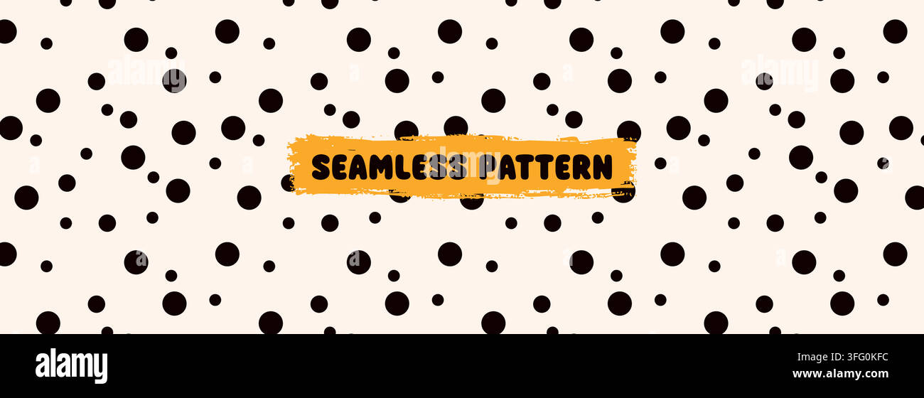 Polkadot seamless pattern with different dot styles and a yellow label. Stock Vector